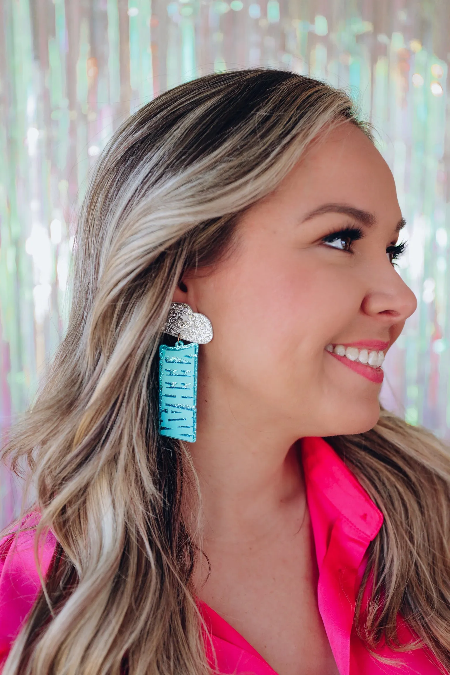 Cowboy Hat "Yeehaw" Glitter Earrings - Blue