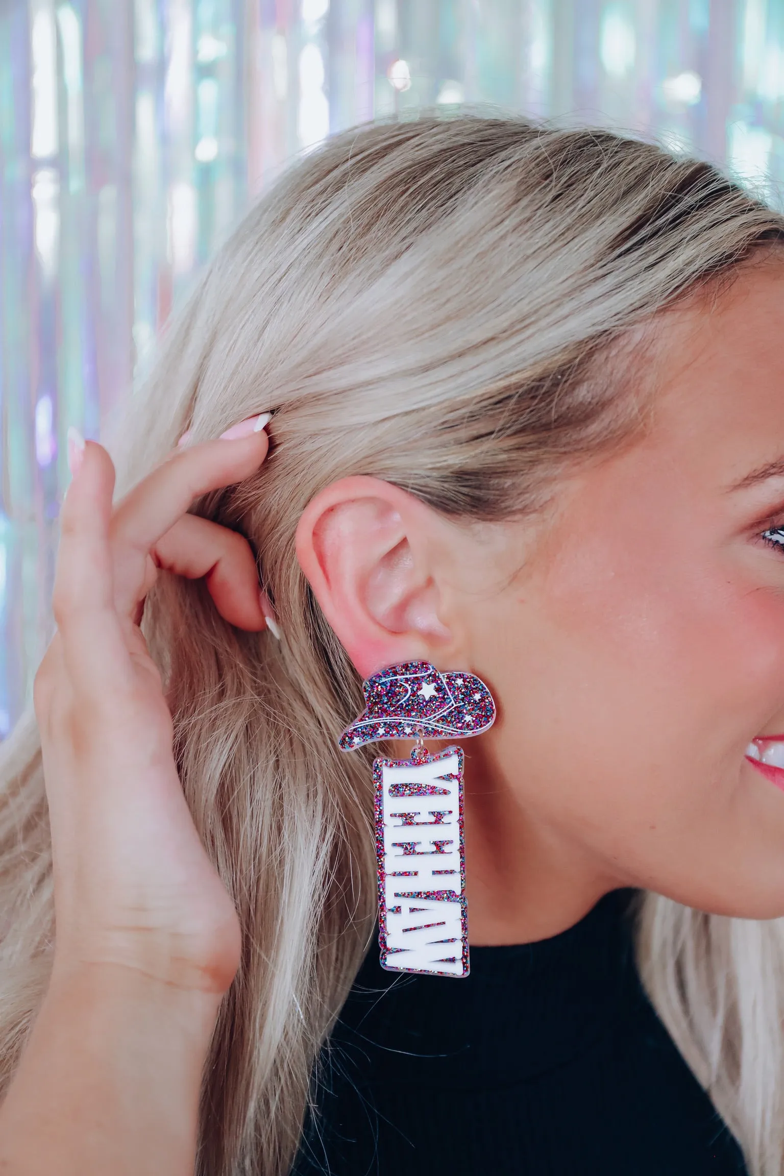 Cowboy Hat "Yeehaw" Glitter Earrings - Multi