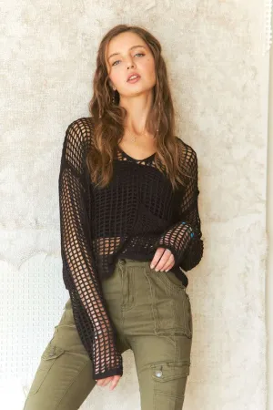 Crochet Long Sleeve Knit Cover Up with Big Pocket