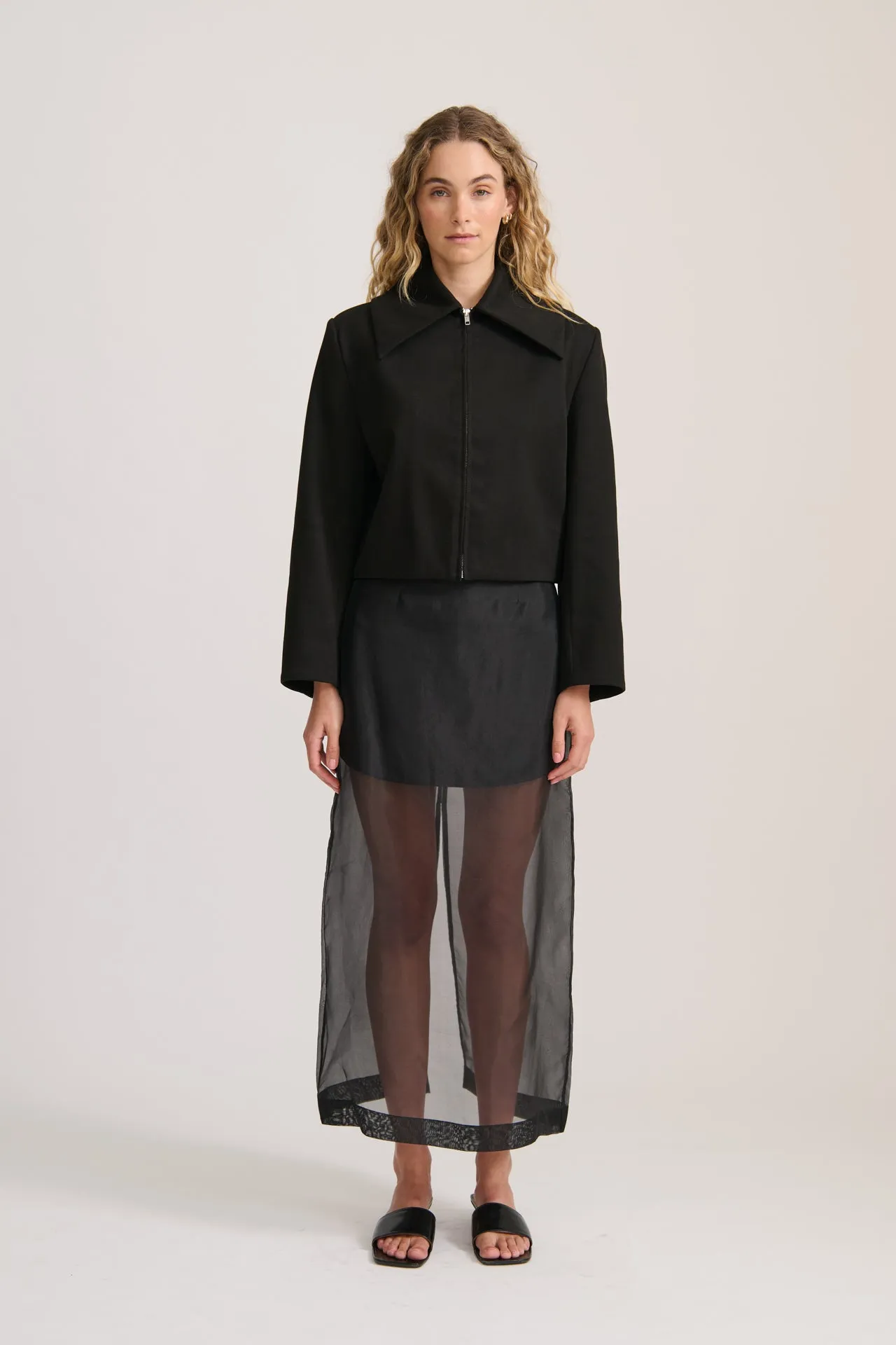 CROP ZIP JACKET BLACK