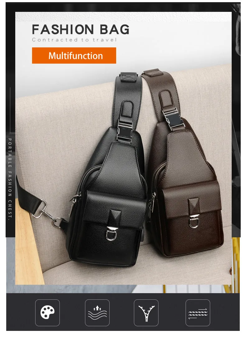 Cyflymder Men Shoulder Bag Theftproof Lock Messenger Bags PU Leather Chest Bag Crossbody Male Charging Handbag Men Sling Pack