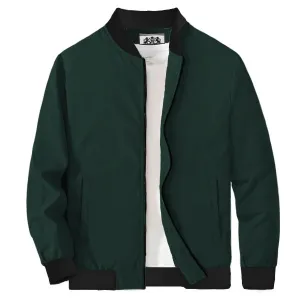 Dark Green Solid Zip-Up Bomber Jacket