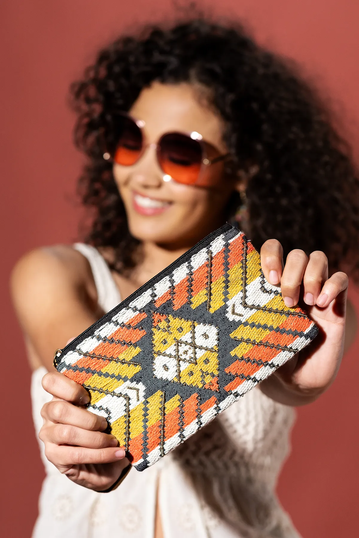 Diamond Ember Jacquard Clutch
