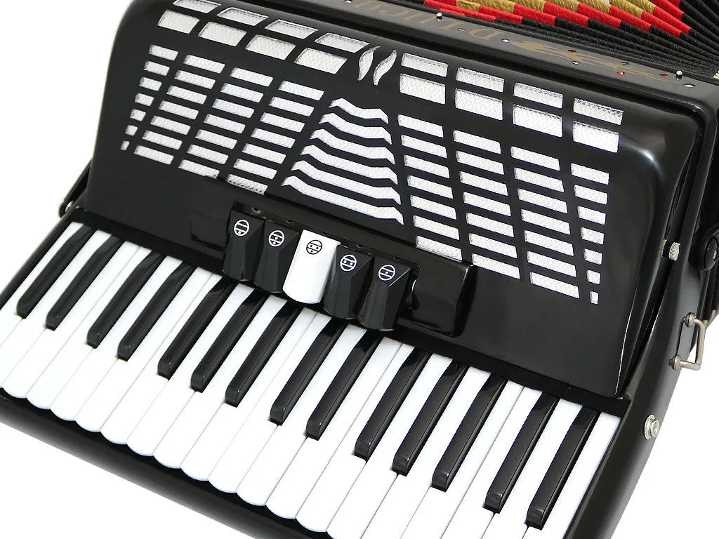 D'Luca Grand Piano Accordion 5 Switches 34 Keys 72 Bass with Case and Straps, Black
