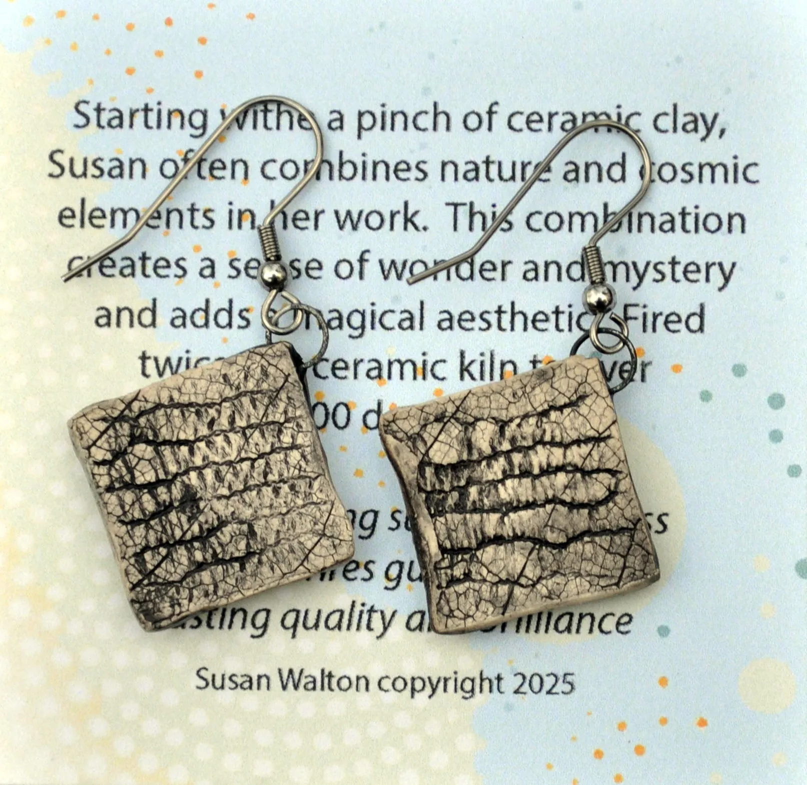 Earrings, Moon and Stars, fired ceramic clay, USA handmade