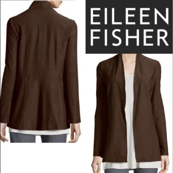 Eileen Fisher Open Front Sweater Cardigan Brown Medium