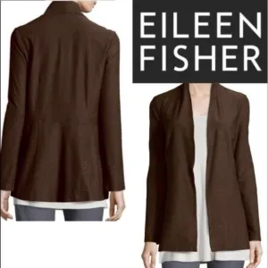 Eileen Fisher Open Front Sweater Cardigan Brown Medium