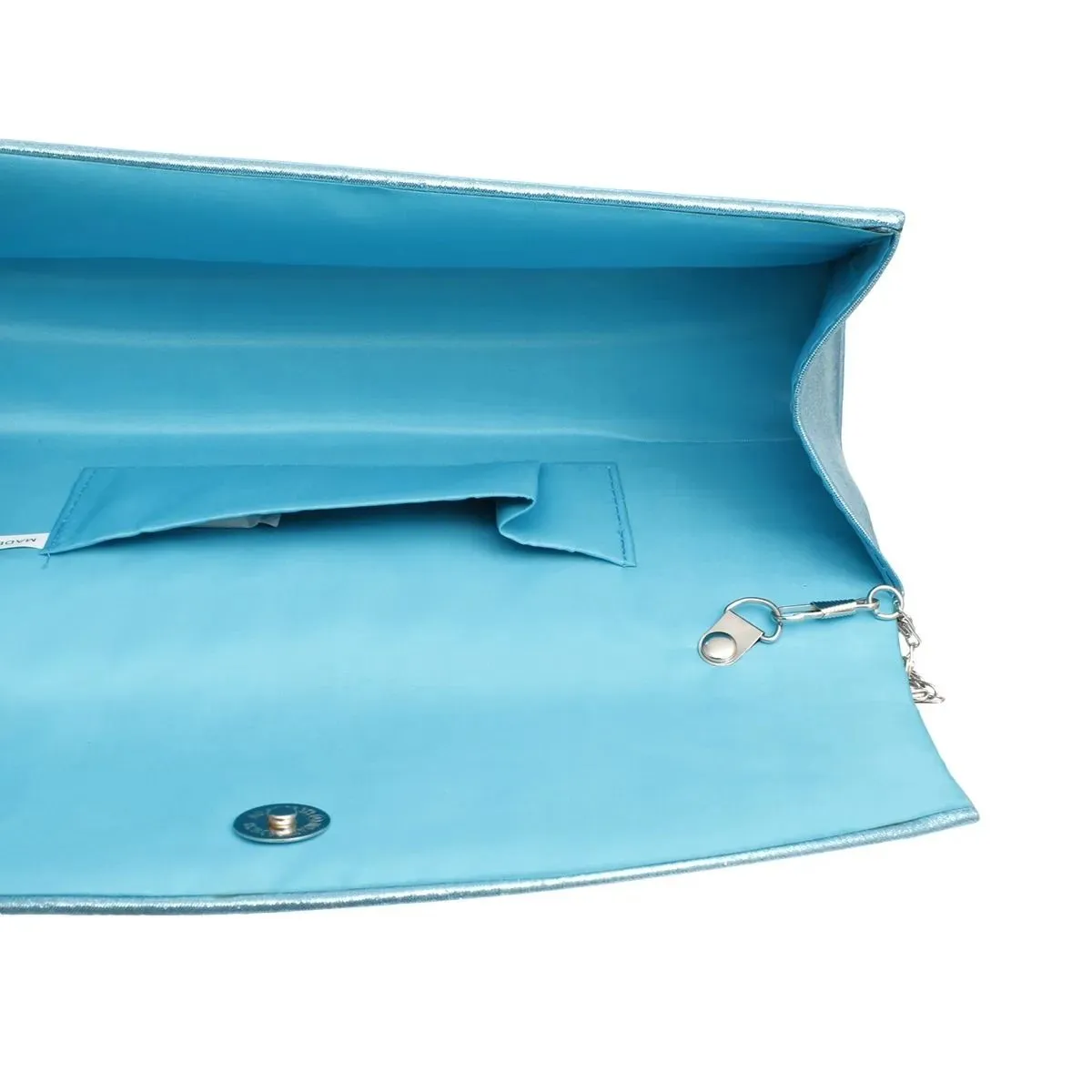 Elegant Aqua Blue Metallic Floral Embroidered Long Evening Clutch Handbag