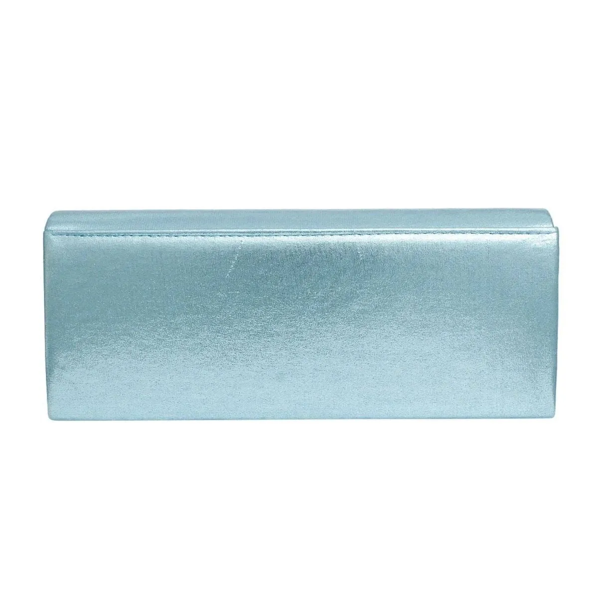 Elegant Aqua Blue Metallic Floral Embroidered Long Evening Clutch Handbag