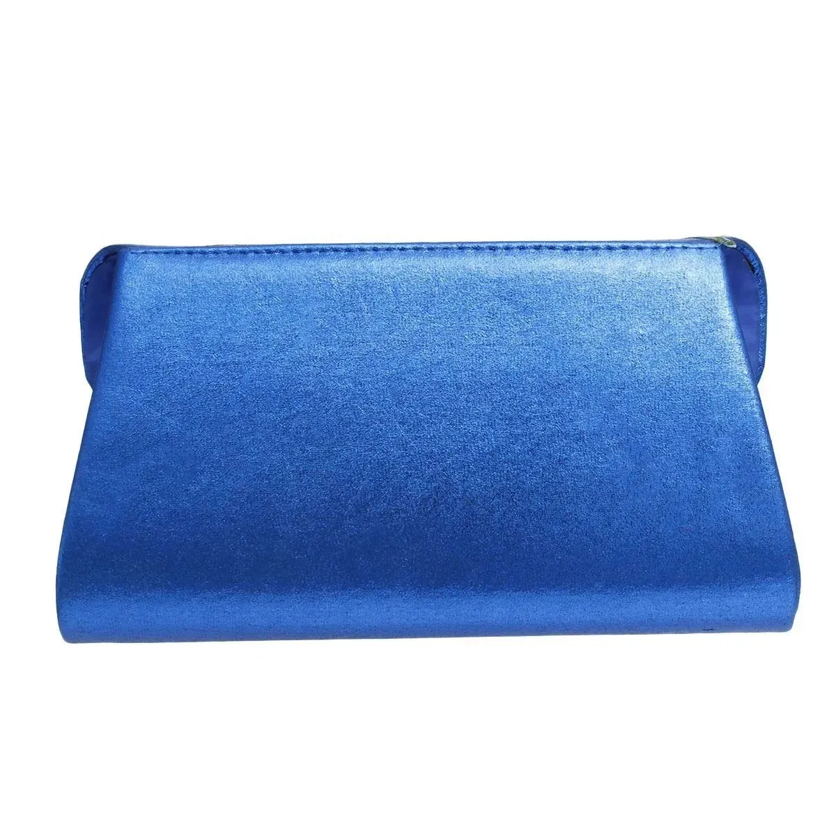 Elegant Metallic Blue Floral Embroidered Evening Clutch Handbag