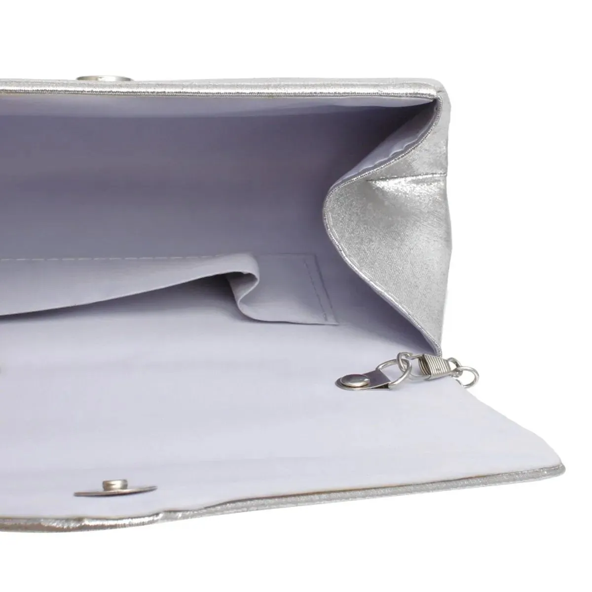 Elegant Metallic Silver Phoenix Embroidered Evening Clutch Handbag with Chain