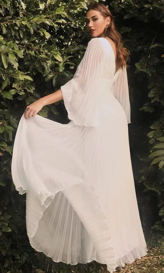 Elegant Pleated Deep-V Maxi Dress with Flowing Long Sleeves