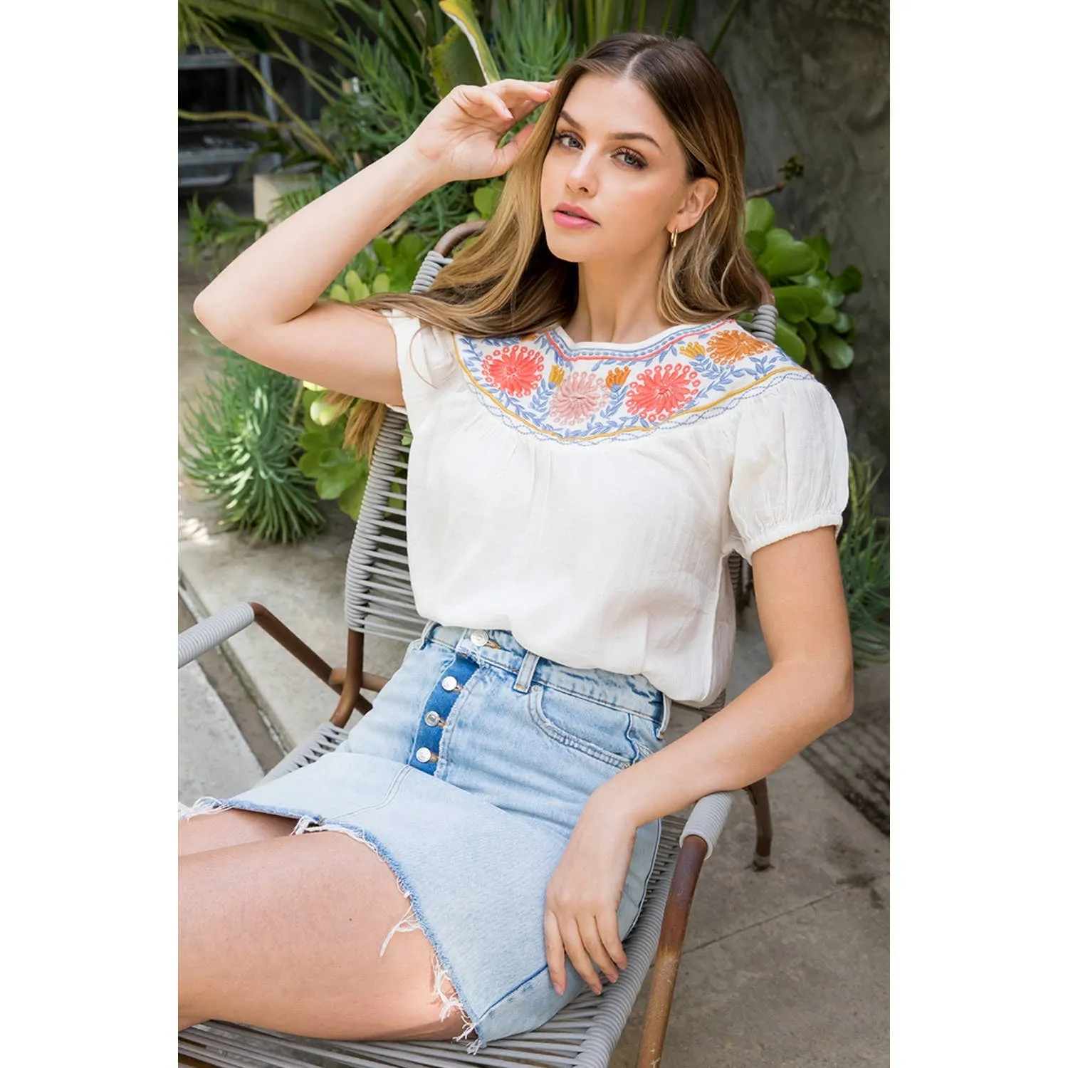 Embroidered Short Sleeve Top