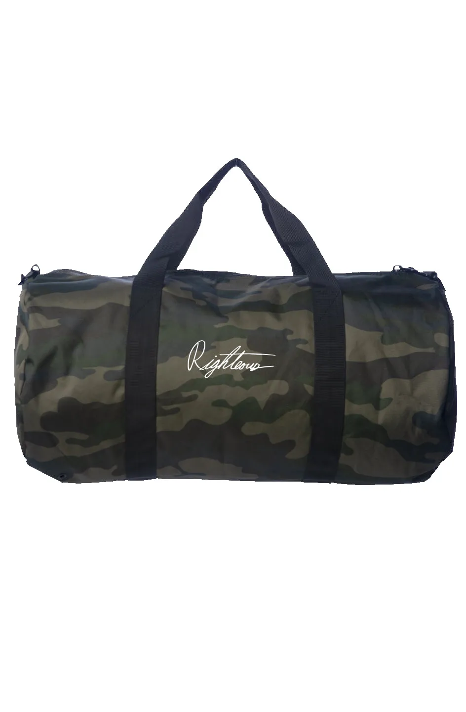 EMBROIDERED SIGNATURE CAMO DUFFEL BAG