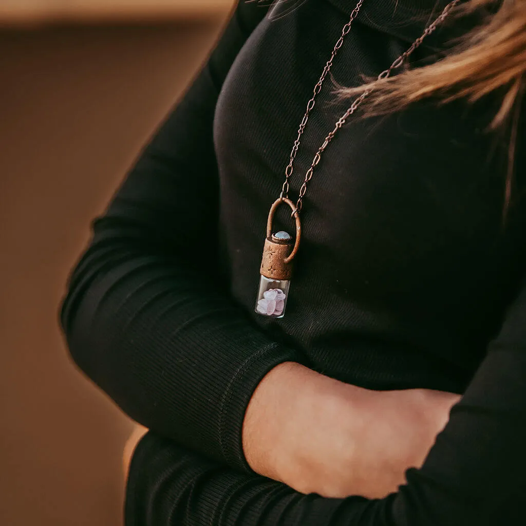 enchantment // copper electroformed crystal gemstone infused roller ball essential oil necklace