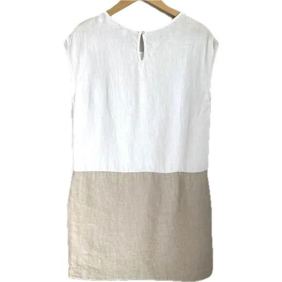 EUC GARNET HILL 100% Linen Sleeveless Shift Dress w Pockets Size 10 Color Block
