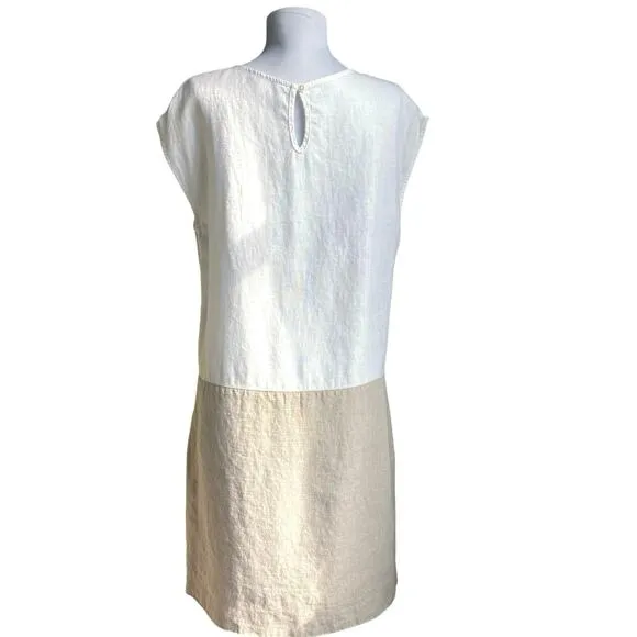 EUC GARNET HILL 100% Linen Sleeveless Shift Dress w Pockets Size 10 Color Block