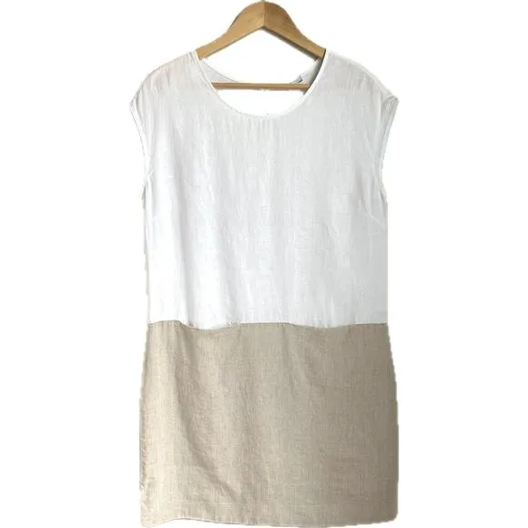 EUC GARNET HILL 100% Linen Sleeveless Shift Dress w Pockets Size 10 Color Block