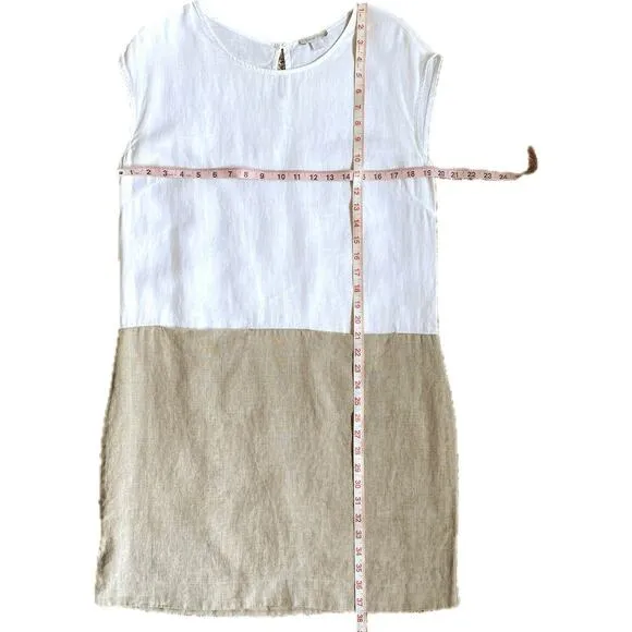 EUC GARNET HILL 100% Linen Sleeveless Shift Dress w Pockets Size 10 Color Block