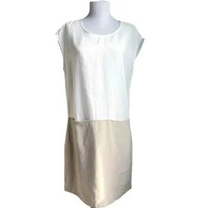 EUC GARNET HILL 100% Linen Sleeveless Shift Dress w Pockets Size 10 Color Block