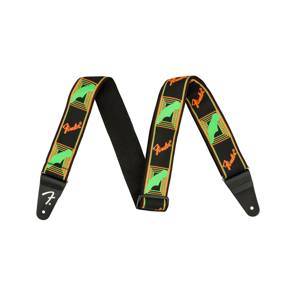 Fender Neon Monogram Guitar Strap, Green/Orange