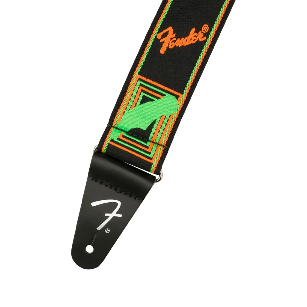 Fender Neon Monogram Guitar Strap, Green/Orange