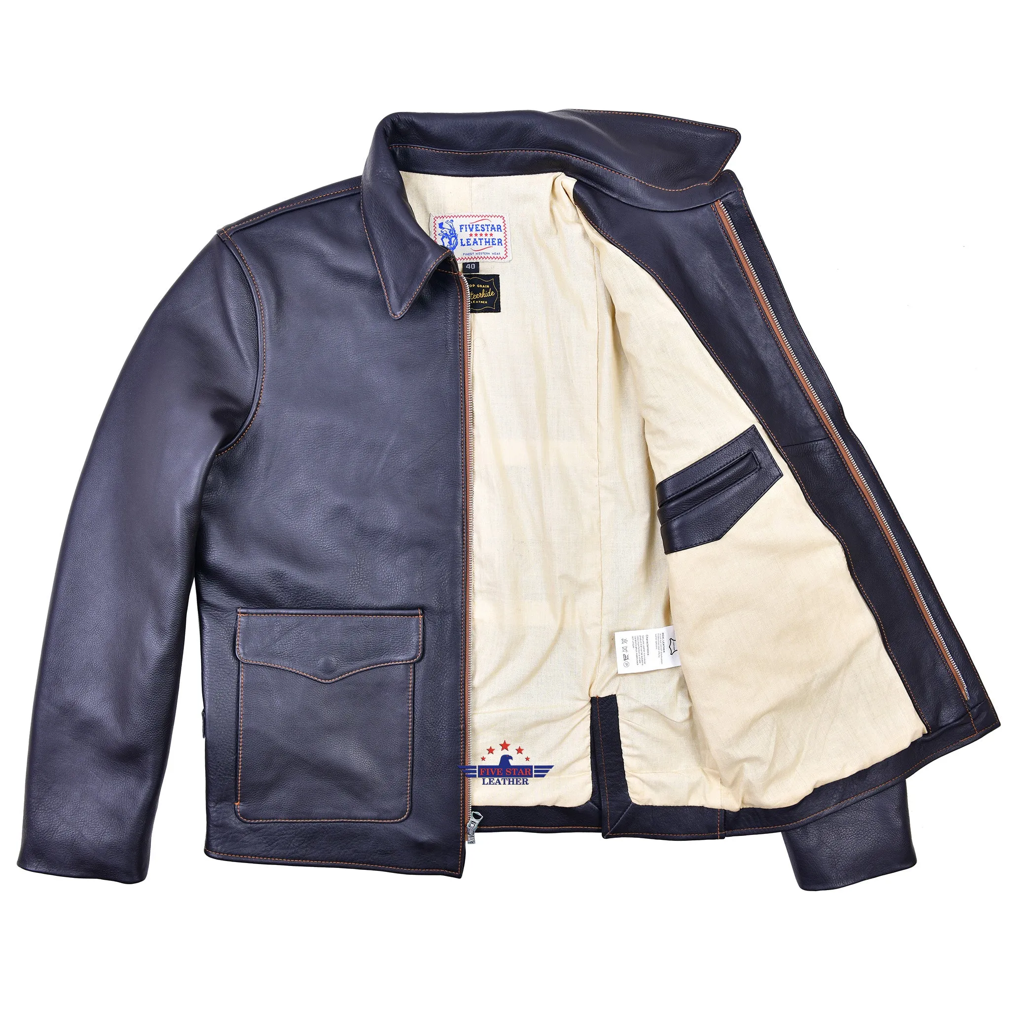 FiveStar Leather Crusader Jacket Steerhide Leather Seal Brown