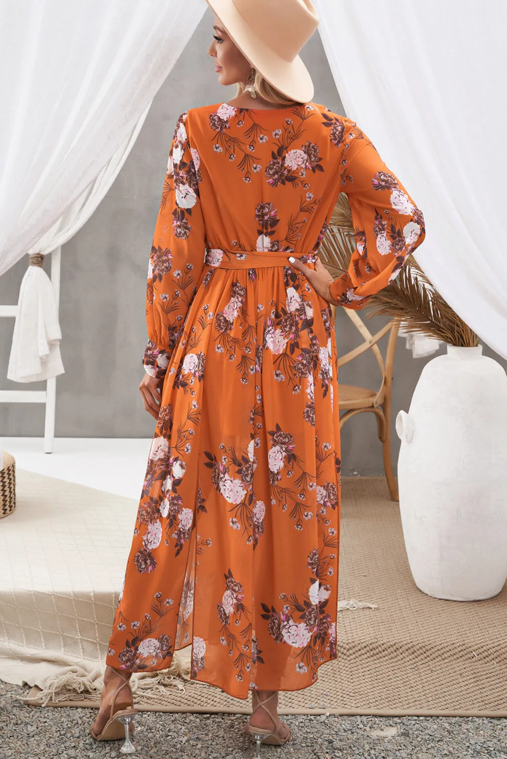 Floral Tie Waist Slit Maxi Dress- Online Exclusive