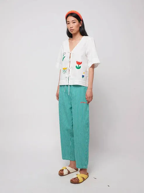 Garden Embroidery Tie Blouse | White