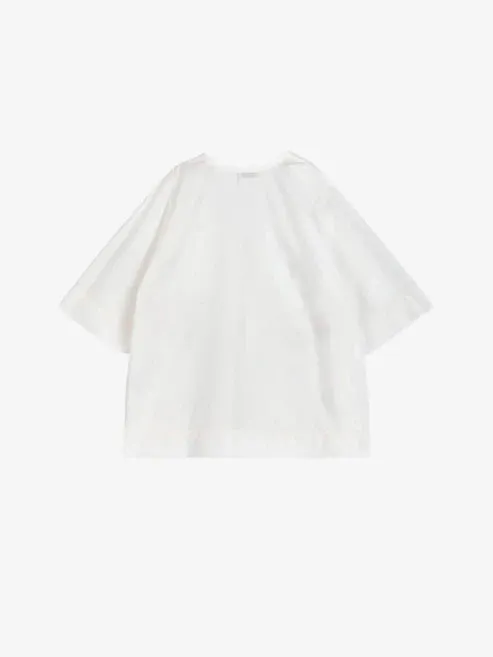 Garden Embroidery Tie Blouse | White
