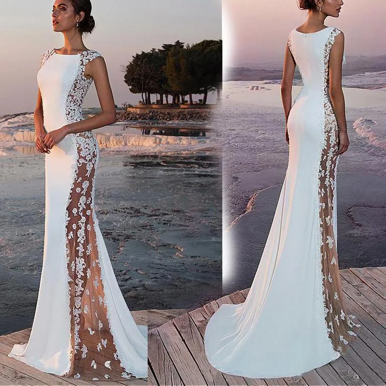 Glamorous Lace Patchwork Hollow-Out Long Evening Dress for Special Occasions