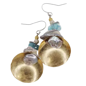Gobs and Oodles: gold, pearl   aquamarine stack earring
