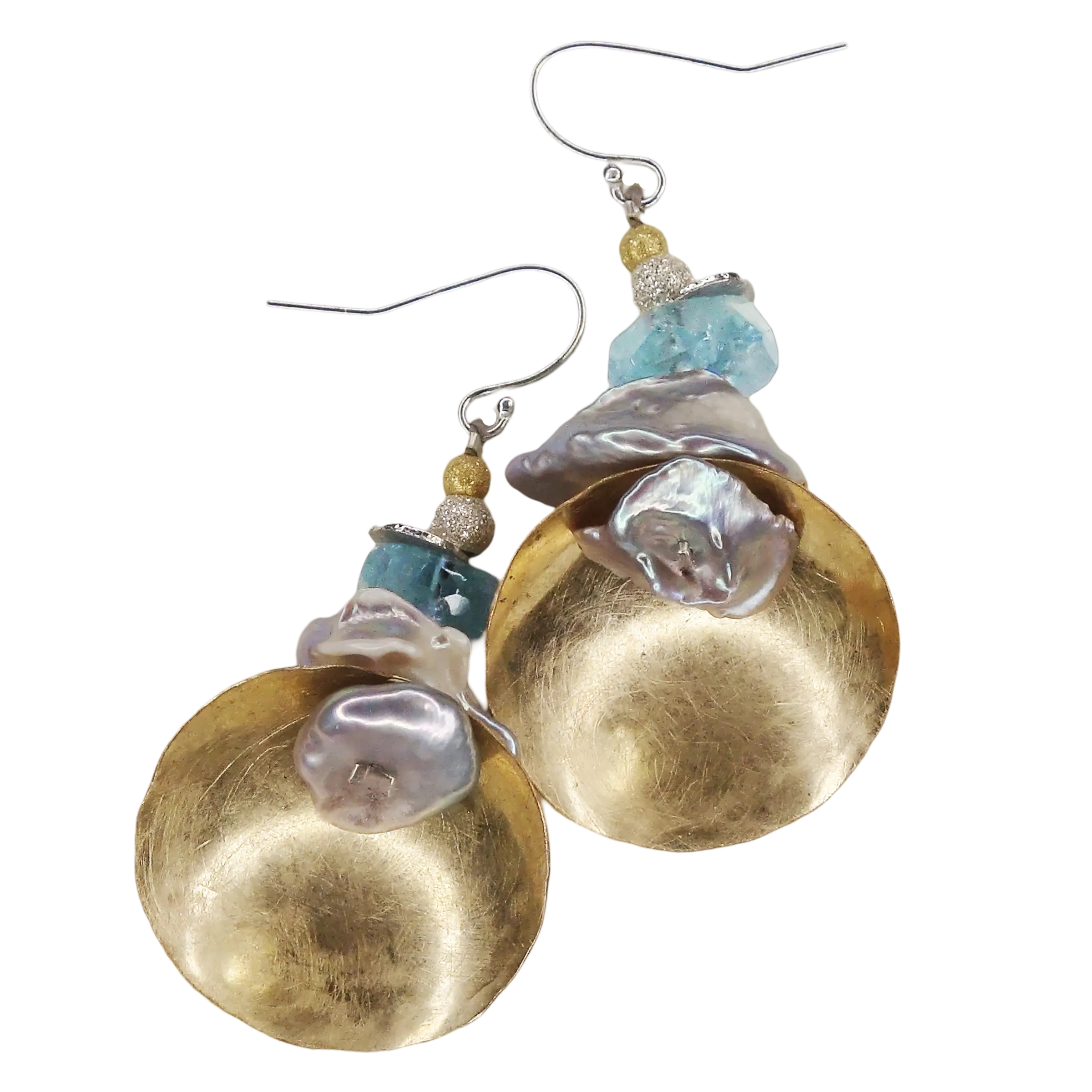 Gobs and Oodles: gold, pearl   aquamarine stack earring