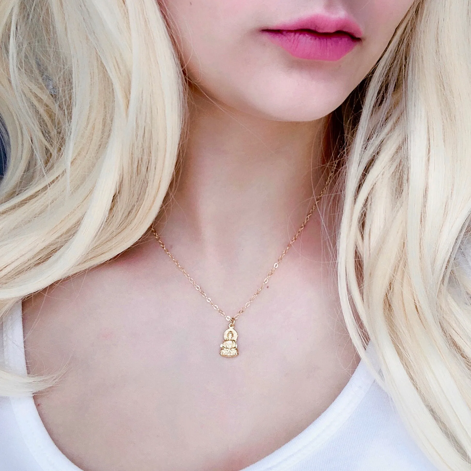 Gold Buddha Charm Necklace - 14K Gold Necklace
