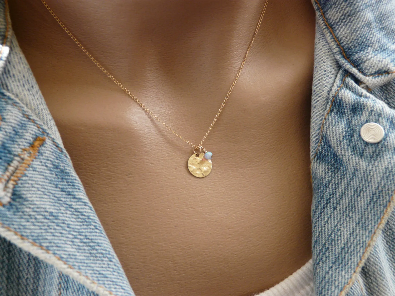 Gold Disc Necklace – Minimalist Hammered Charm