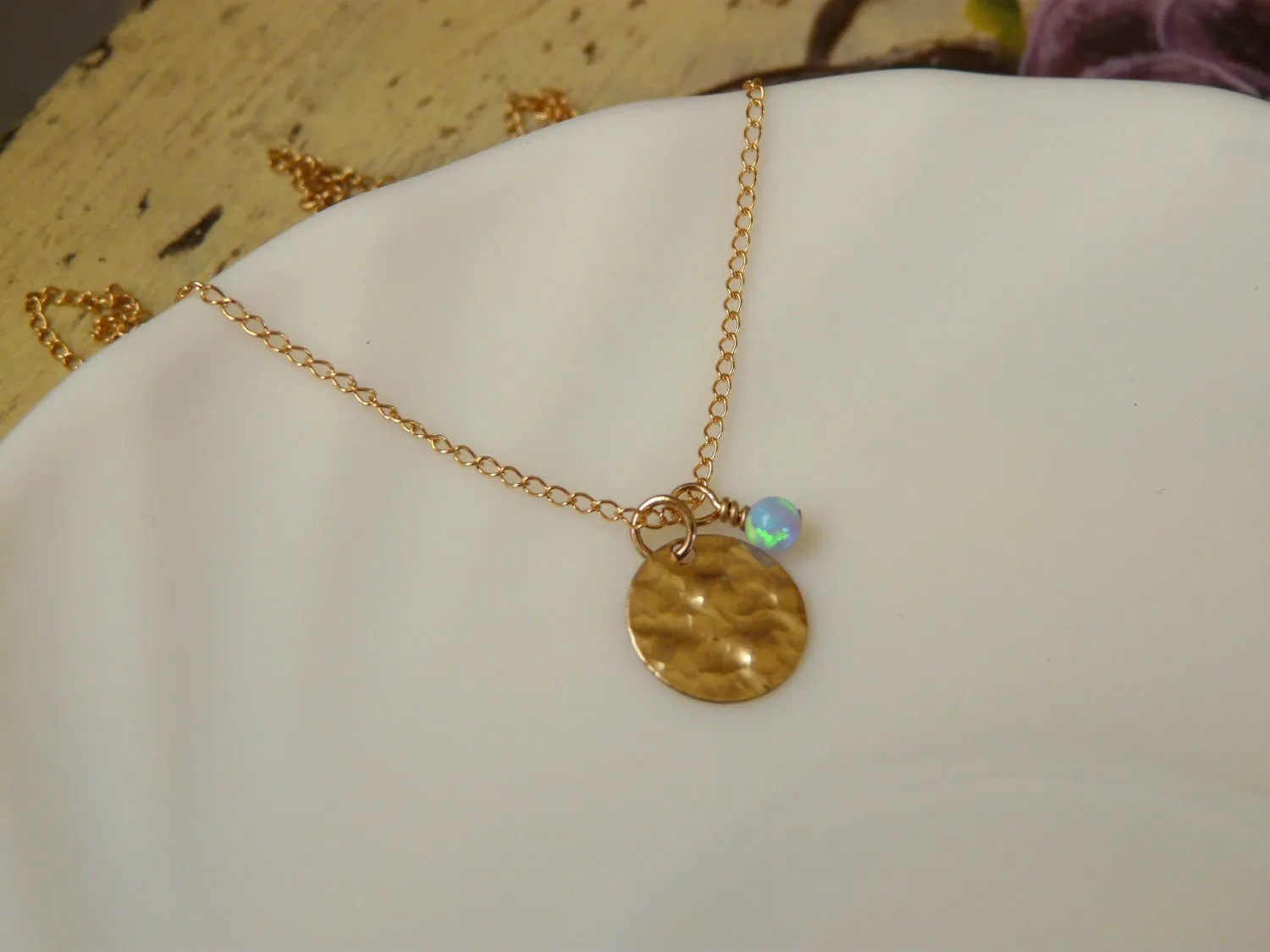 Gold Disc Necklace – Minimalist Hammered Charm