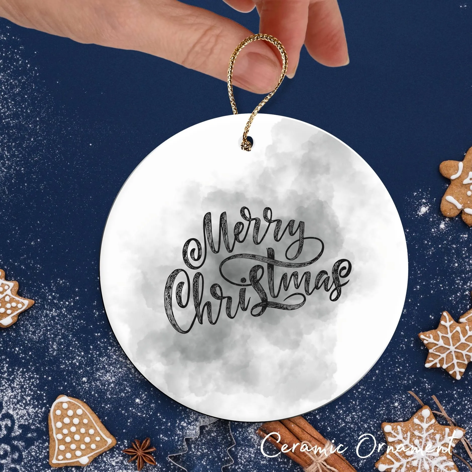 Gothic Christmas Decor Monochrome Black and White Ceramic Ornament 65-06