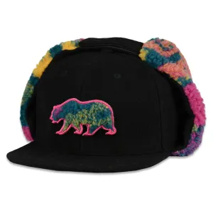 Grassroots Removable Bear Trippy Tundra Black Earflap Snapback Hat