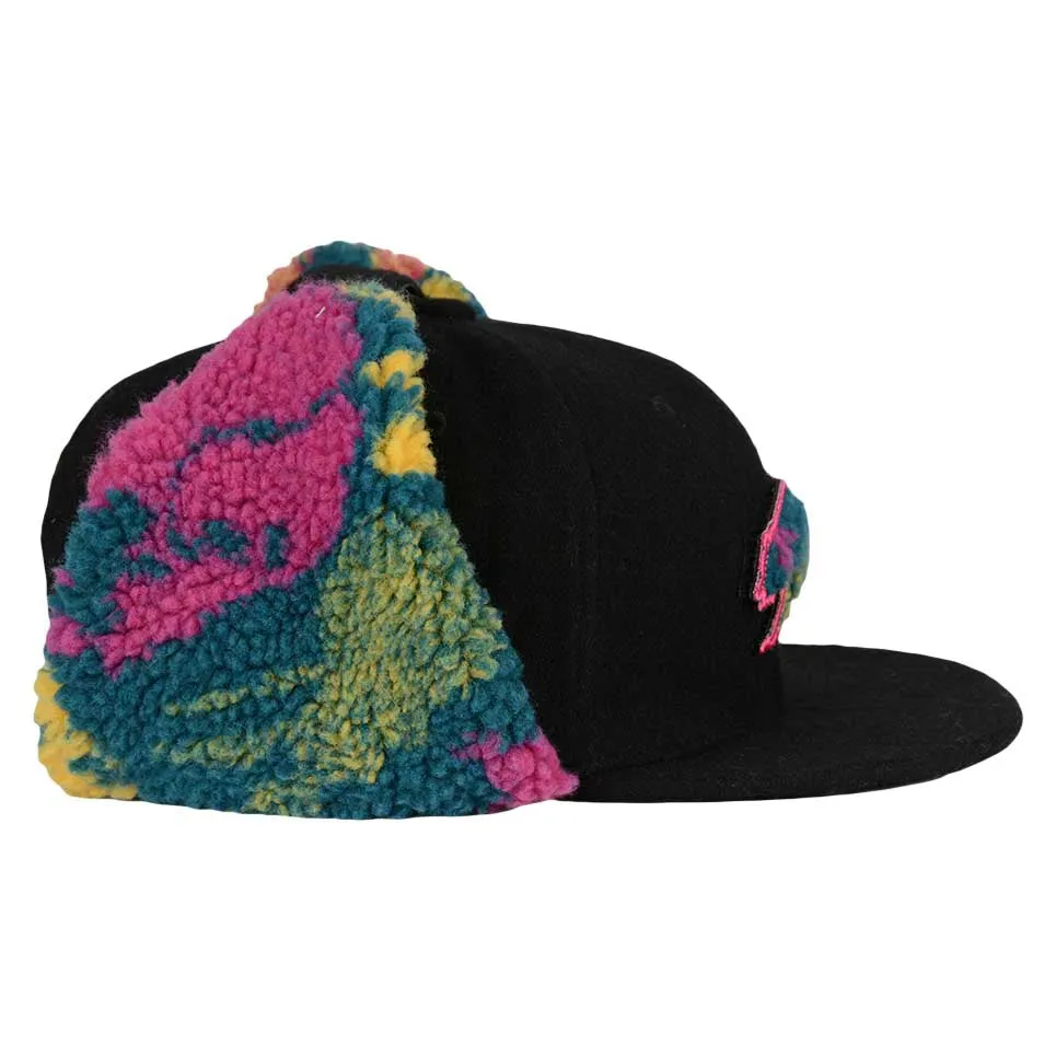 Grassroots Removable Bear Trippy Tundra Black Earflap Snapback Hat