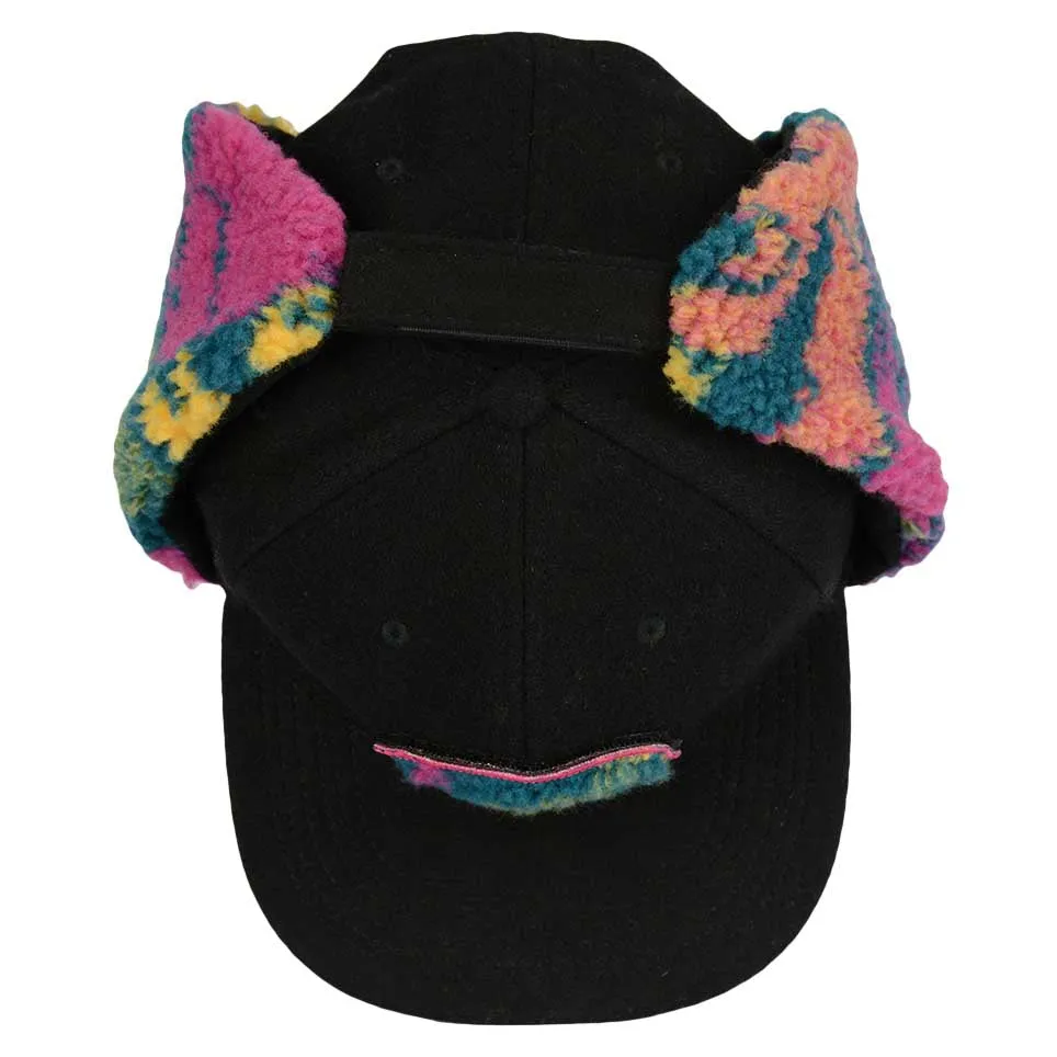 Grassroots Removable Bear Trippy Tundra Black Earflap Snapback Hat