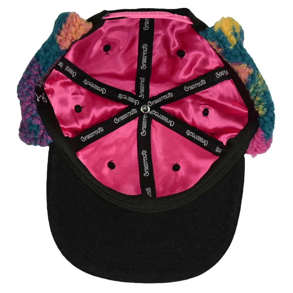 Grassroots Removable Bear Trippy Tundra Black Earflap Snapback Hat