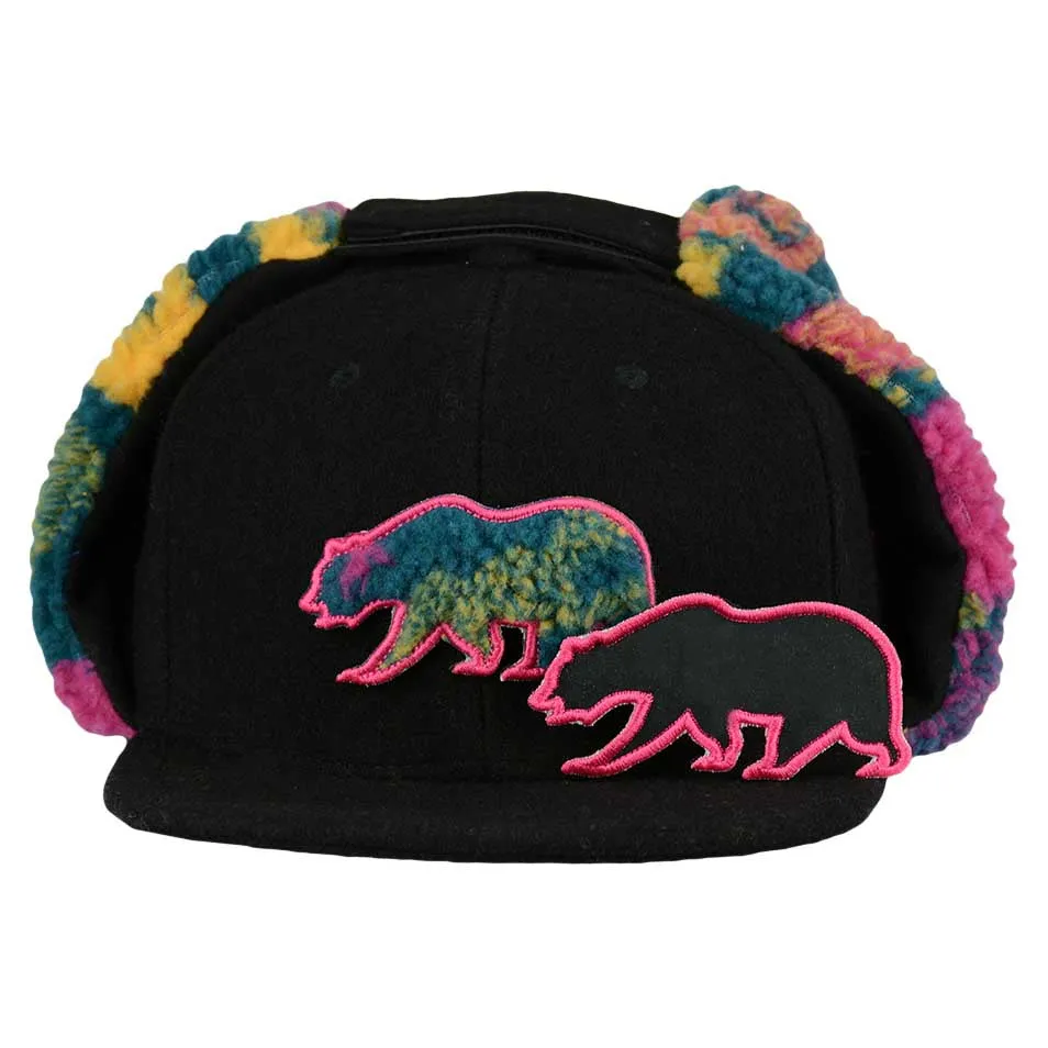 Grassroots Removable Bear Trippy Tundra Black Earflap Snapback Hat