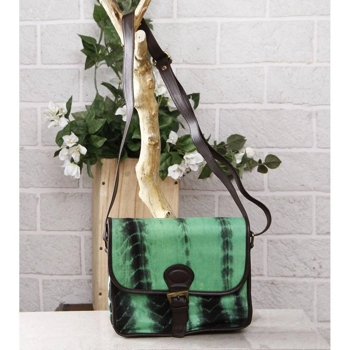 Green & Black Tie Dyed Suede Sling Bag (100000052937)