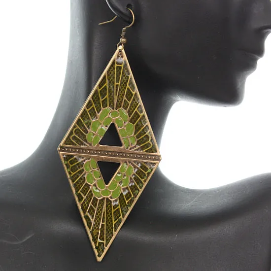 Green Inverted Reverse Triangle Earrings