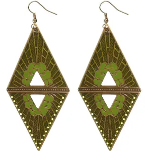 Green Inverted Reverse Triangle Earrings