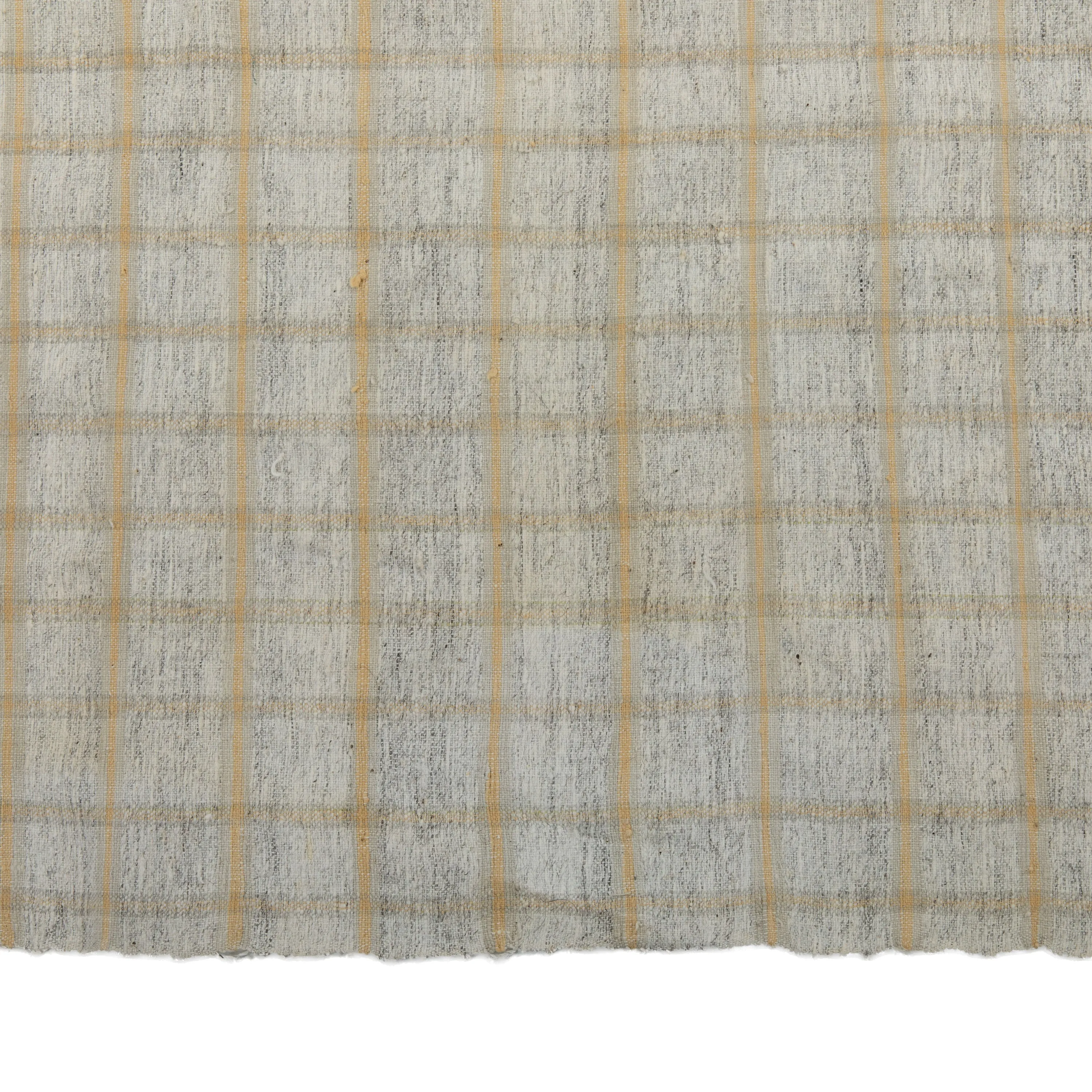 Grey & Beige Plaid Flatweave Wool Rug - 5'11" x 9'10"