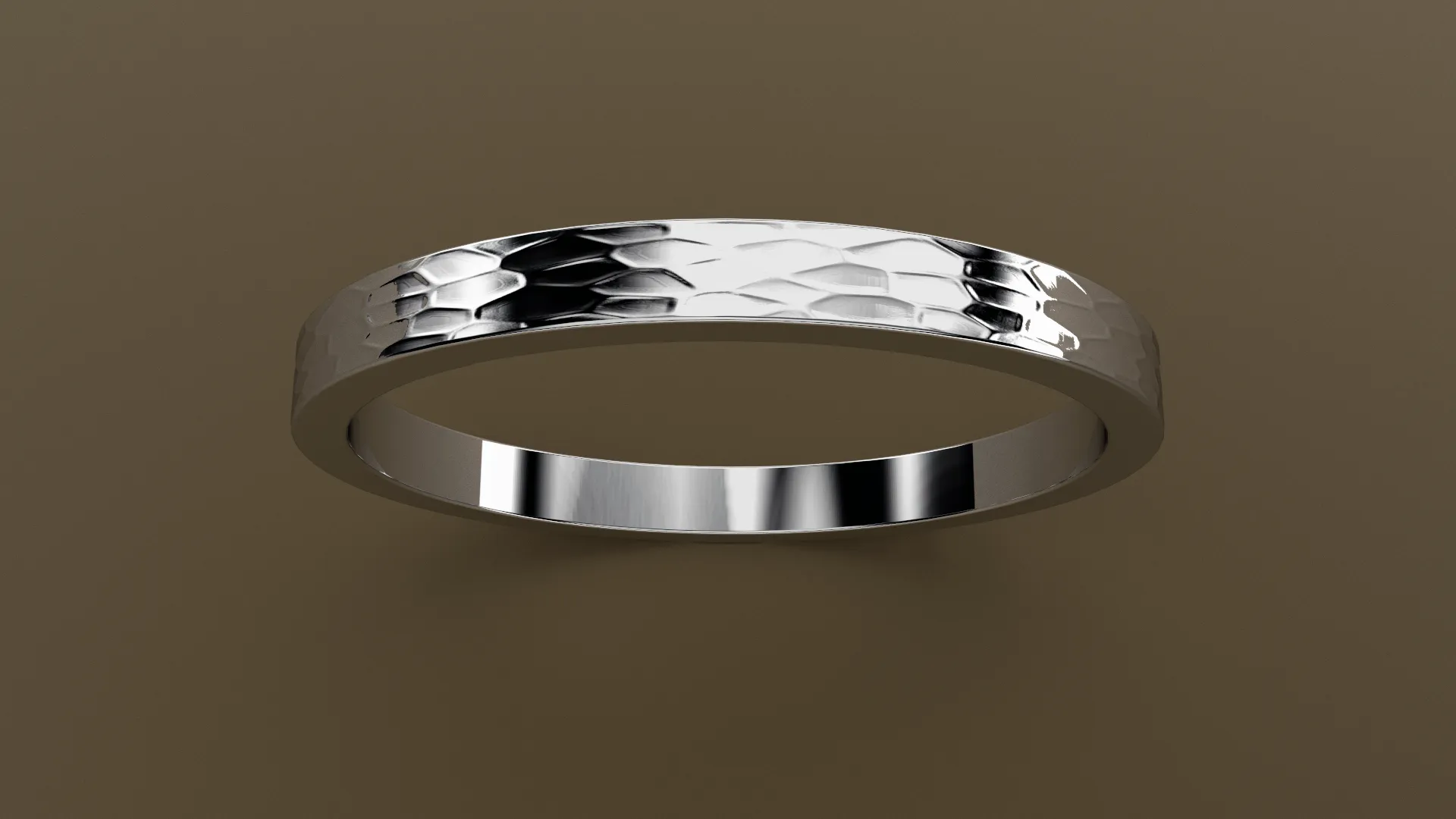 Hammered White Gold 2mm Flat Wedding Band