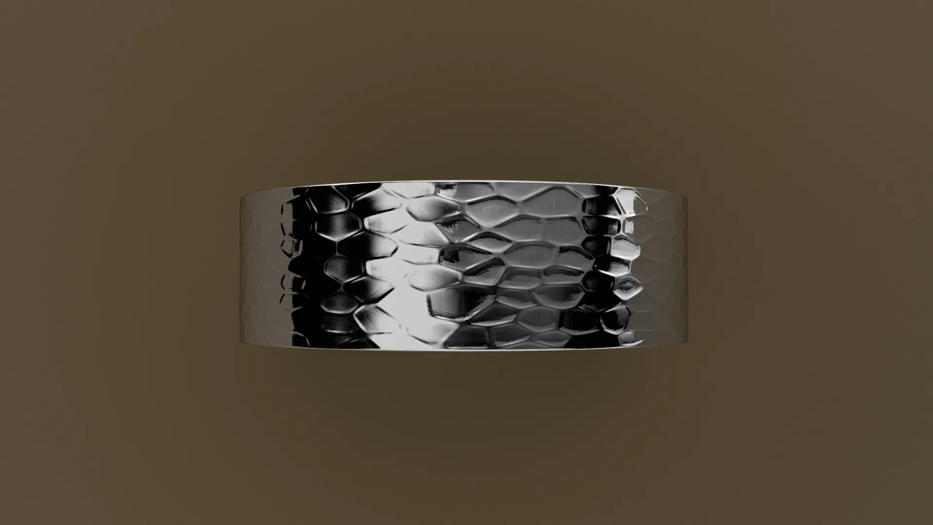 Hammered White Gold 7mm Flat Wedding Band