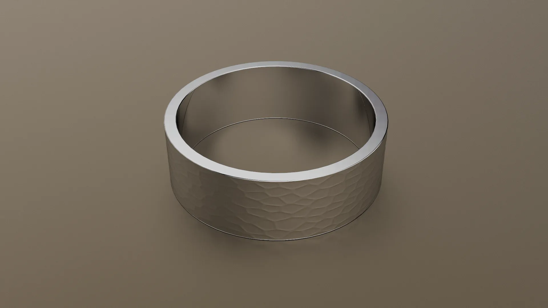 Hammered White Gold 7mm Flat Wedding Band