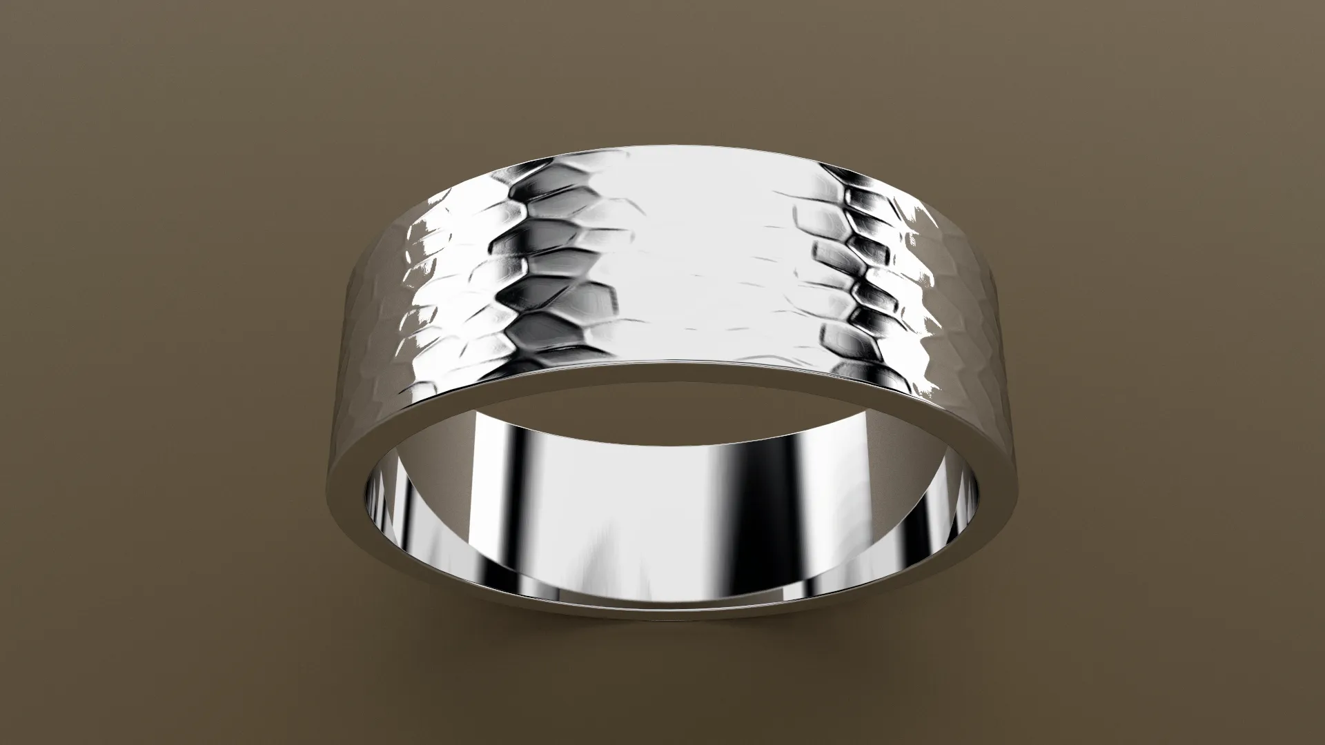 Hammered White Gold 7mm Flat Wedding Band